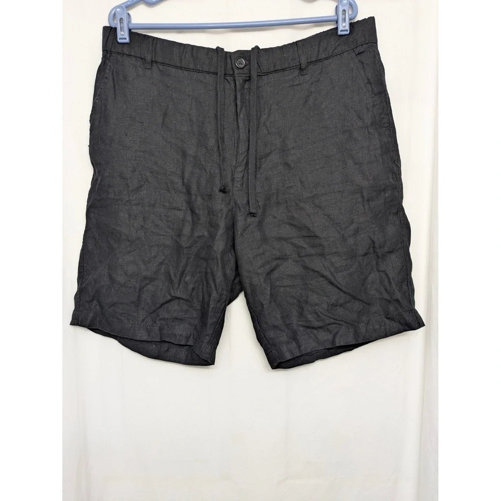 Natural Blue Visitors Men XL Black 100% Linen Shorts Drawstring Casual Resort